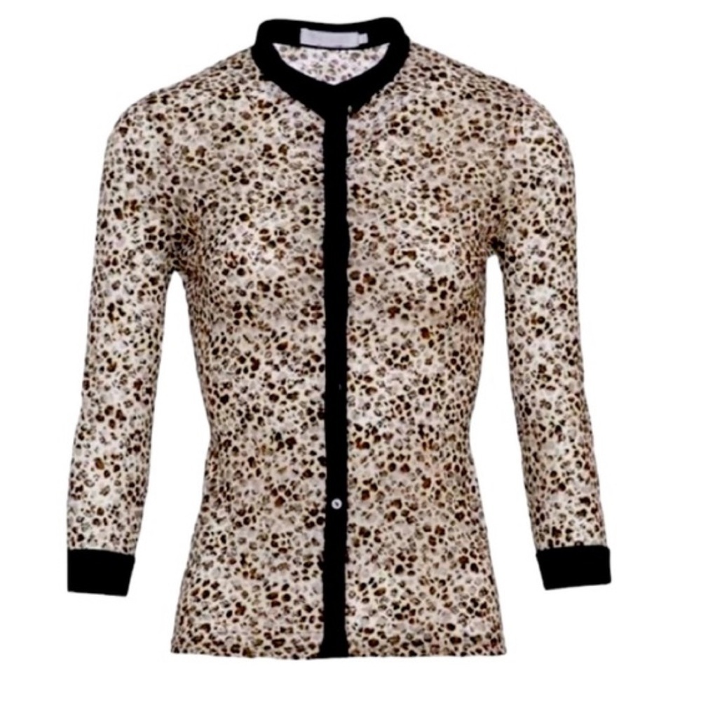 Anne Fontaine Pyla Semi Sheer Animal Print, Button Up Blouse, New with Tags - Picture 2 of 9